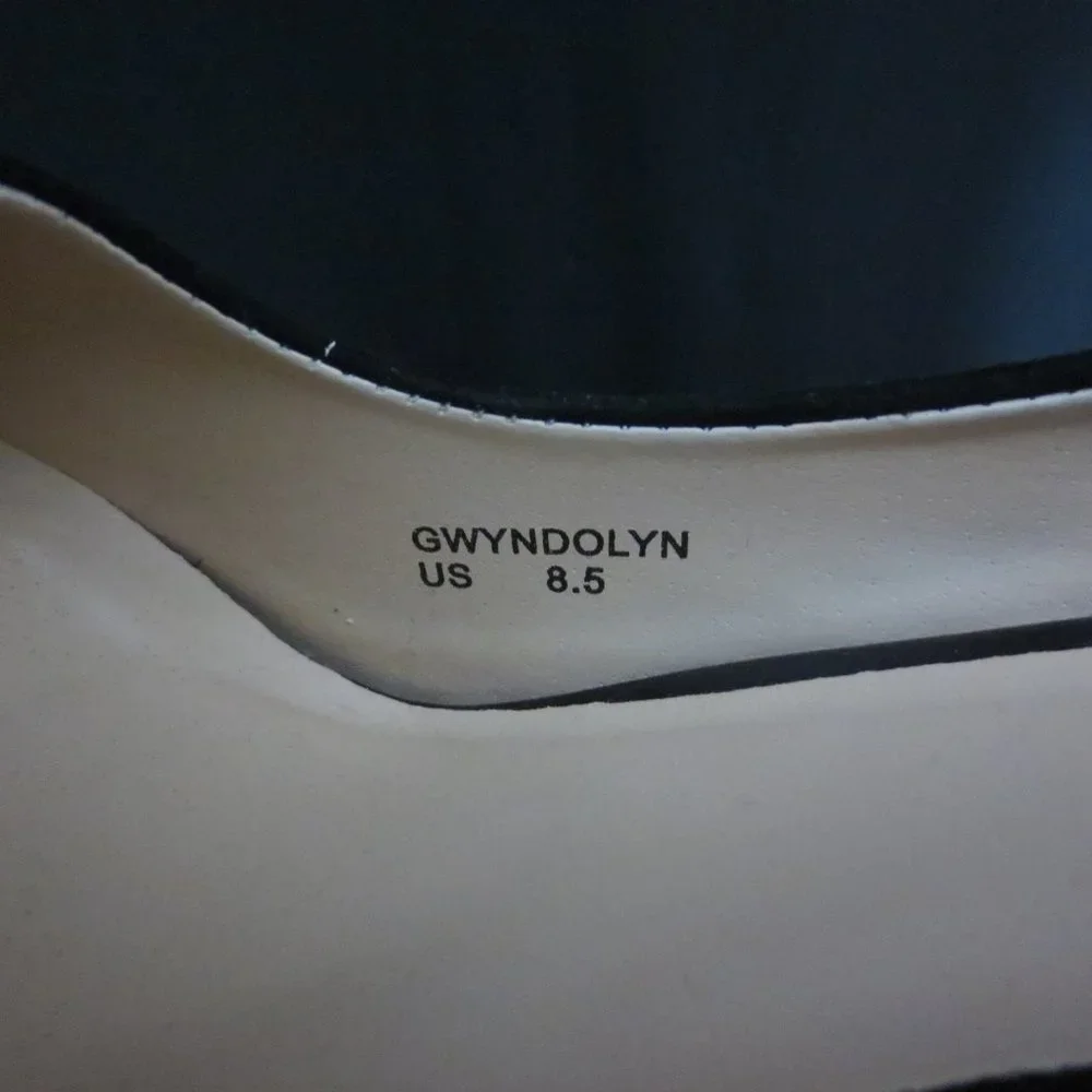Shoedazzle Gwendolyn Shoes Black Patent Gold Platform Stiletto Pumps Size 8.5